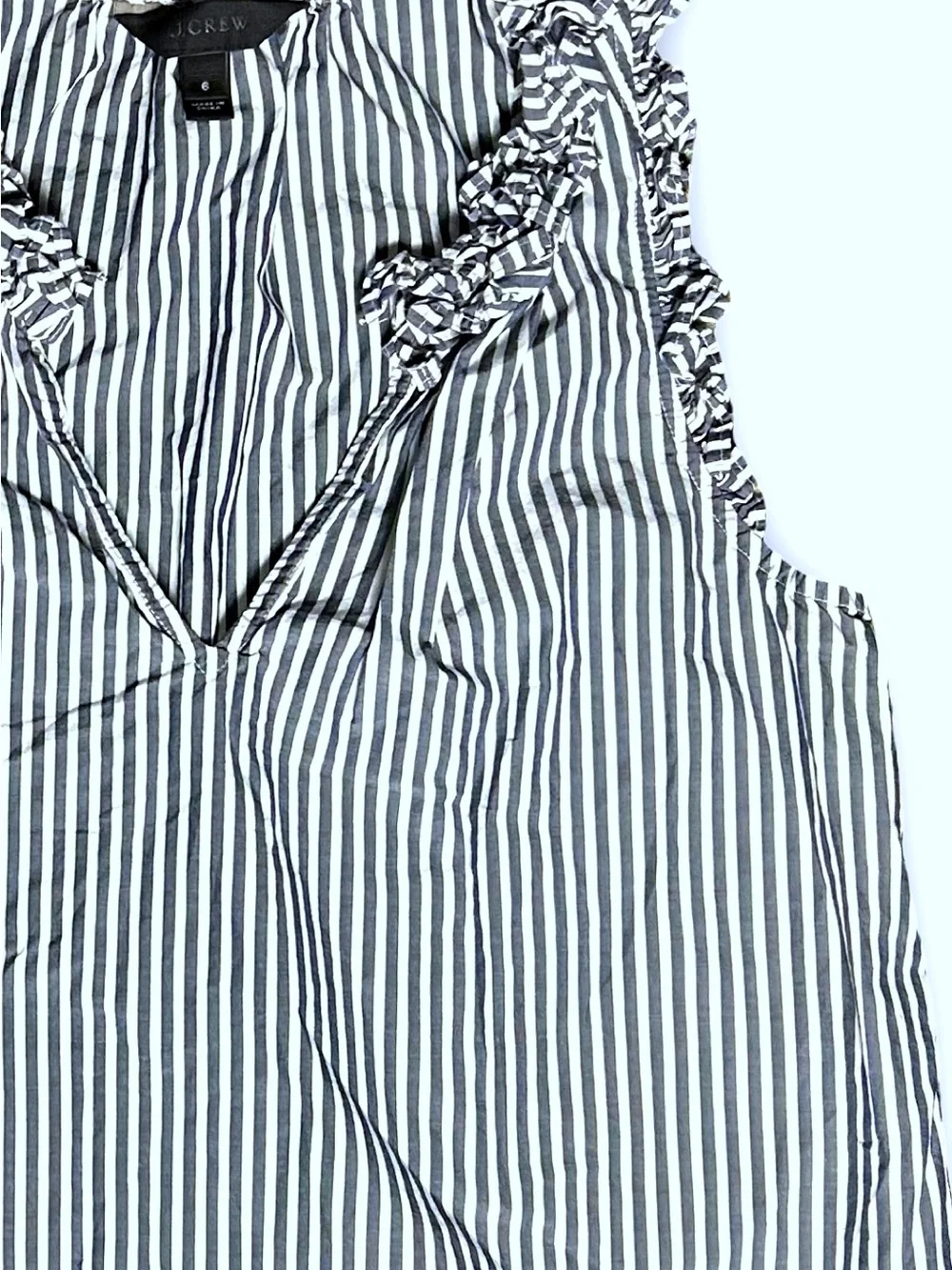 J.Crew Ruffle Sleeveless Top in Striped Cotton Poplin Sz 6